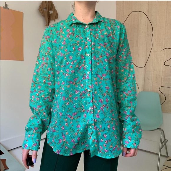 Anthro Holding Horses Mint Floral Button-down Shirt Top - Picture 7 of 11